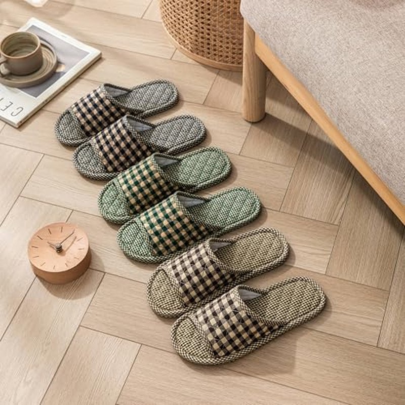 3 Pairs Plaid House Slippers for Men, Open Toe Indoor Slippers Comfortable Washable Portable Foldable Guest Travel Hotel Airplane Spa Slippers