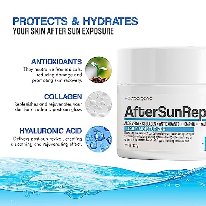 After Sun Daily Moisturizer & Repair | Vitamin E Cream | 24-Hour Hydration for Sun-Exposed Skin | Improves Skin Texture | Fragrance-Free Face and Body Lotion | 8 oz