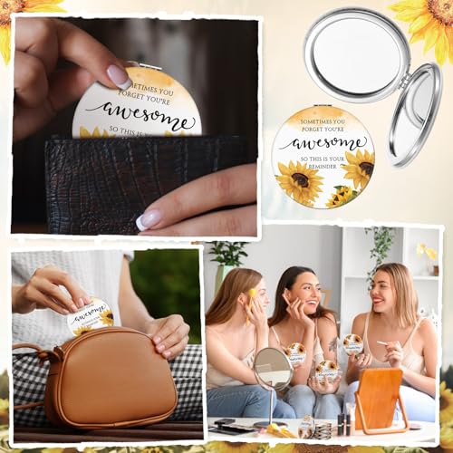 Sunflower Inspirational Compact Mirror Set with Cards - 12 Pack for Women & Gift