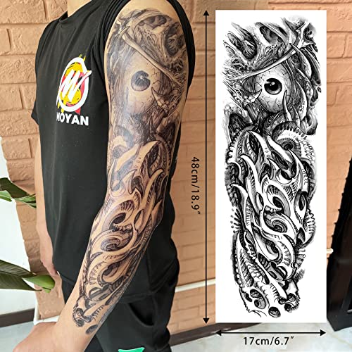 Halloween Full arm temporary tattoo,12sheets (L19¡°xW7¡±) Sleeve Tattoos temporary, Demon Fake Tattoos That Look Real, Tiger Dragon Koi Evil Eyes