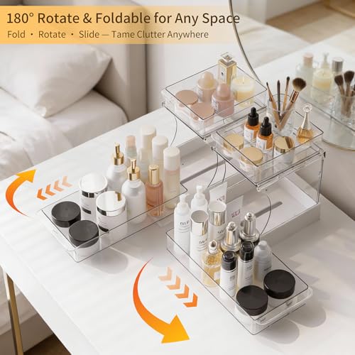 Attelite 2-Pack Rotating Makeup Organizer with 2 Large Drawers - White
