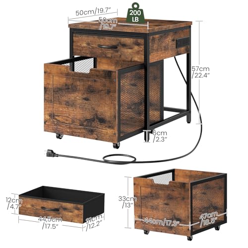 Mini Fridge Stand with Drawer & Power Outlet - Rustic Brown & Black