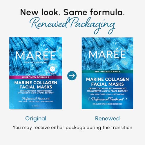 MAREE Collagen Facial Mask with Hyaluronic Acid ? Sheet Face Mask Skincare ? Centella Asiatica, Green & Red Algae Extract ? Hydrating Facemask For Women Skin Care ? Mascarillas Para La Cara ? 12 Count