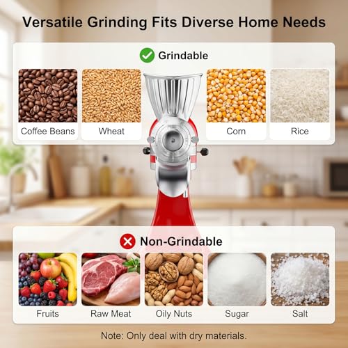 HOZODO Light Gray Grain Mill Attachment for KitchenAid Stand Mixer - All Metal