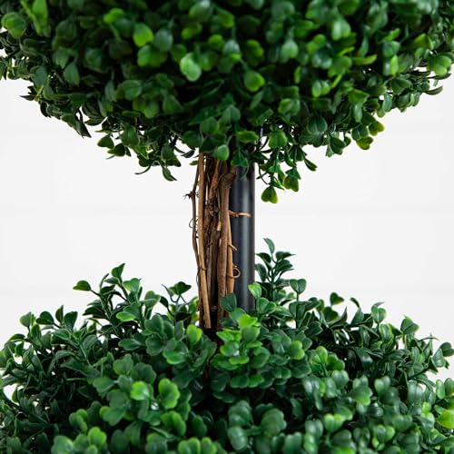 Nearly Natural 4 ft Artificial Triple Ball Boxwood Topiary Tree with Pot - Green
