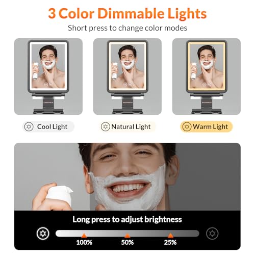 Fogless Shower Mirror with Light and Rechargeable Battery for Shaving and Grooming