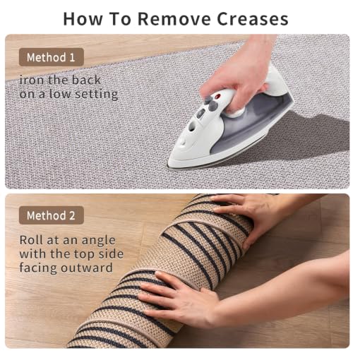 Black 5x7ft Washable Non-Slip Jute Area Rug for Dining Room