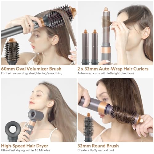 Automatic Hair Curler with 1.25 Inch Barrel & Ionic Blow Dryer - Gray