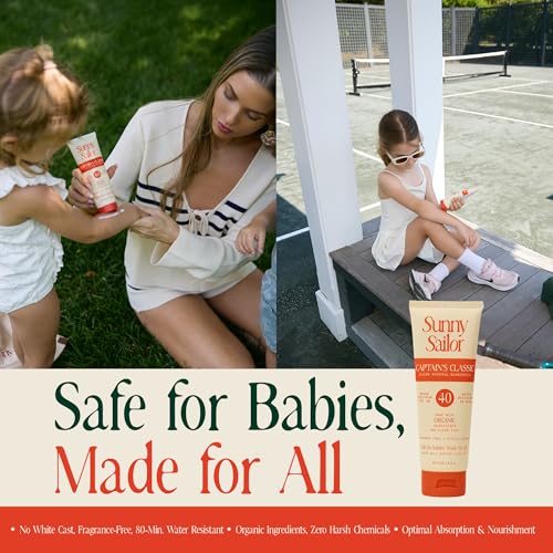 Baby Sunscreen SPF 40 Mineral Sunblock with Organic Ingredients, Water-Resistant 80 Min, Zero White Cast