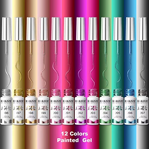 Metallic Nail Art Gel Liner Set - 12 Colors, Glitter & Painted Designs, 5ml