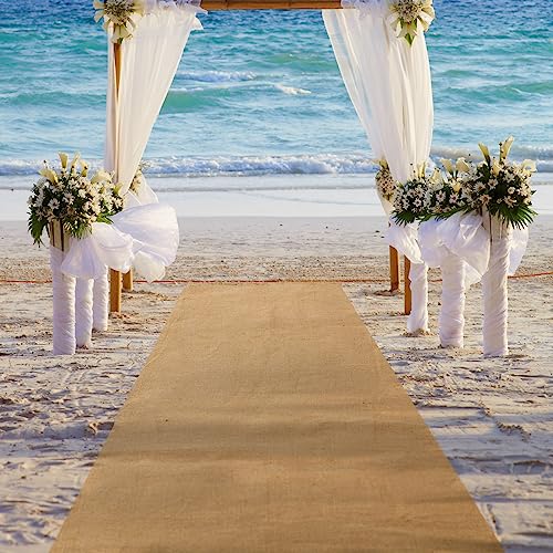40 Inch x 50 Ft Rustic Burlap Wedding Aisle Runner - Elegant Style, Natural Jute, Outdoor Indoor Ceremony, Reusable