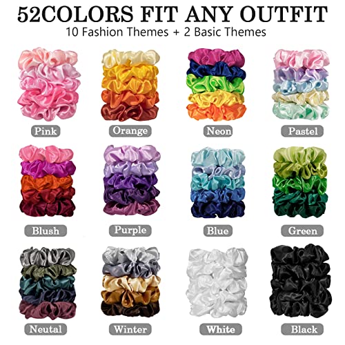 ADRIONE Satin Scrunchies Pack of 60 - 180 Count Silk Hair Ties for Women & Girls, No Slip, Curly & Thick Hair Friendly