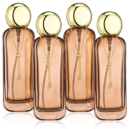 Brown Glass Lotion & Perfume Spray Bottles with Pump & Chain - 4 Pack