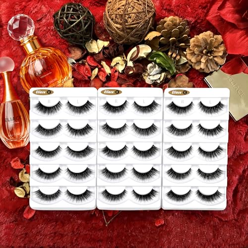Eliace False Eyelashes Natural look Cat Eye Lashes Wispy Strips,15 Pairs 3D Mink Lashes Fake Eyelashes Volume Fluffy Thin Soft Band Comfortable Long Thick Dramatic Cross Eyelash Reusable, Arya Style