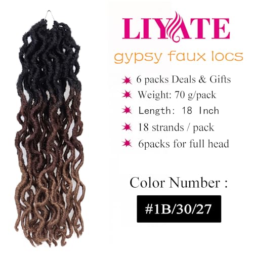 18 Inch Faux Locs Crochet Hair for Black Women - Soft Goddess Locs, 6 Packs, Variation of 1B/30/27