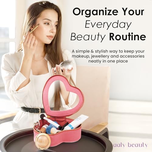 Aaly Beauty Heart Makeup Bag - Pink Cosmetic Organizer for Full-Size Makeup & Skincare