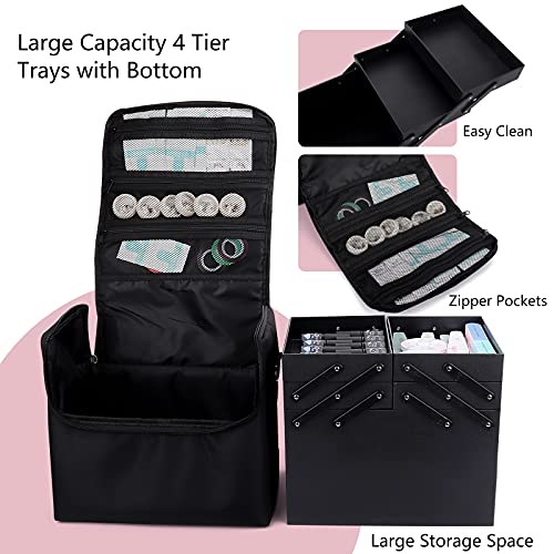 Deciniee Black Large 4-Tier Makeup Train Case for Women - Travel Organizer