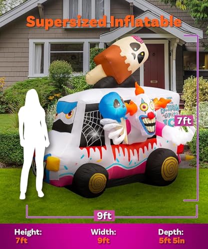 9FT Halloween Inflatable Clown Ice Cream Truck Outdoor Decoration - inslife