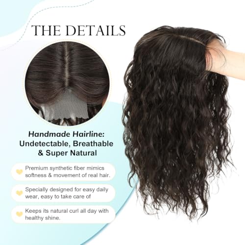 Curly Clip-In Hair Topper for Thinning Hair Women - 16 Inch Dark Espresso Brown - Natural Volume & Coverage