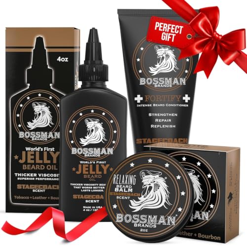 Bossman Essentials Beard Kit for Men - Stagecoach Scent, 3-Piece Gift Set (Variation A)