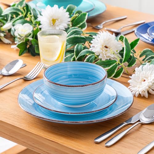 Vancasso Bonita Blue Dinnerware Set for 6 - 18 Pieces Plates & Bowls