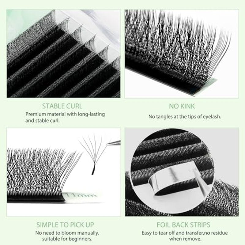 Eyelash Extensions 0.07 D Curl 8-14mm W Shaped Clover Classic Easy Fan Permanent Volume Lash Extensions Automatic Blooming Flower Lash,Professional Supplies for Lash Techs(6D,0.07-D,8-14 Mix)