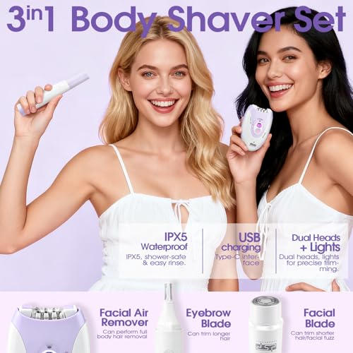 Purple 2-in-1 Cordless Epilator & Shaver for Women, Facial Hair Removal