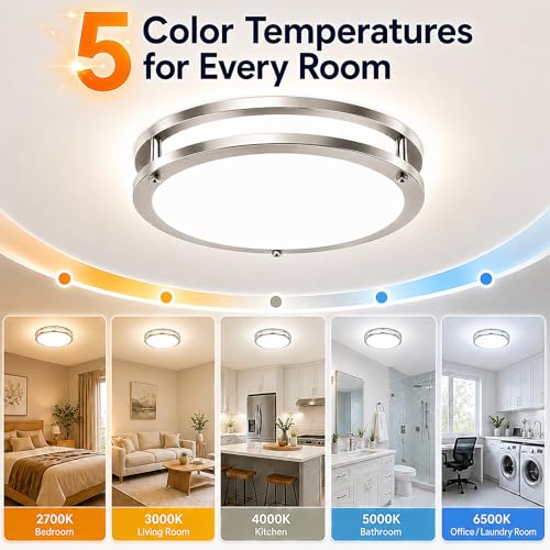 Weddeg 2-Pack 16-Inch Dimmable LED Flush Mount Ceiling Light, 50W 5400 Lumen, 2700K-6500K, Brushed Nickel