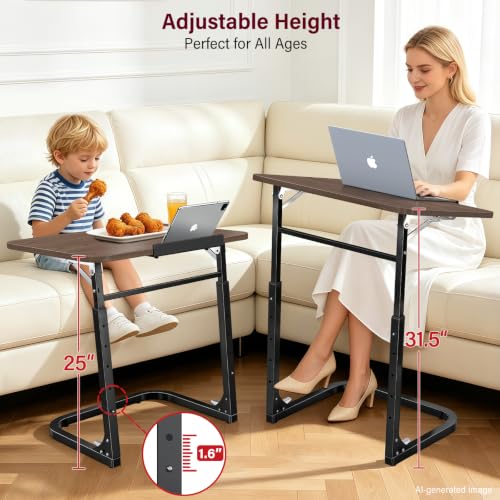 Walnut Wood Extra Large TV Dinner & End Table with Adjustable Laptop Desk - Foldable & Side Stand