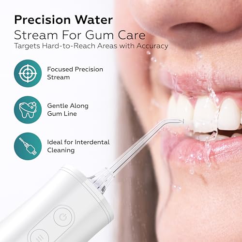 Cordless Water Flosser 10-150 PSI 5 Modes IPX7 Waterproof 8 Tips White