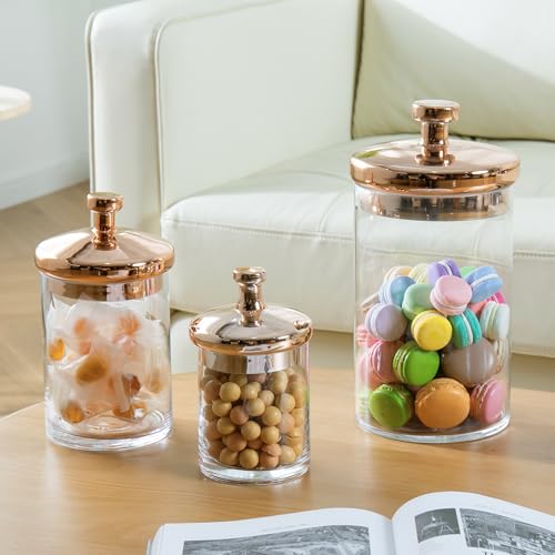 Glass Apothecary Cookie Jar Set with Copper Lids - Clear / Copper - Kitchen & Bathroom Storage