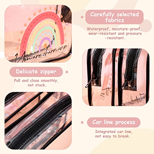 Hillban 12 Pcs Rainbow Clear Makeup Bag for Women Inspirational Quotes PVC Waterproof Cosmetic Bags Appreciation Travel Toiletry Pouch Gifts for Teacher Student Adults(Black)