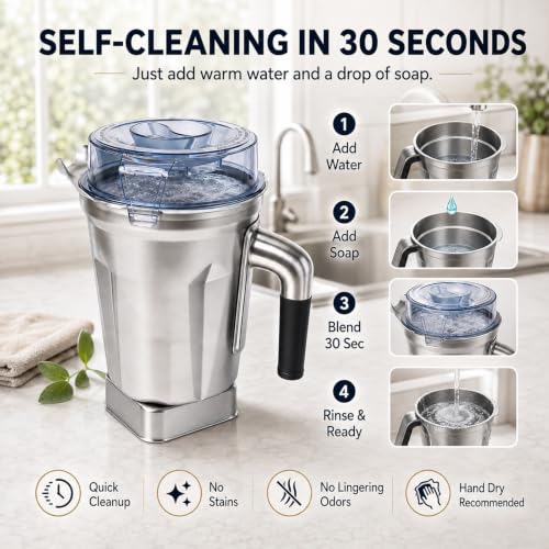 64 Oz Stainless Steel Blender Pitcher with Recognition Chip - Compatible with Ascent & More
