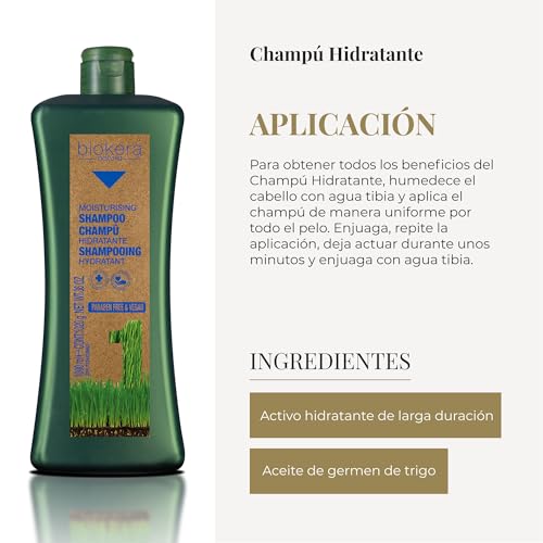Salerm Biokera Natura Moisturising Shampoo 36oz for Dry Hair, Natural Wheat Germ Oil