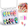 Handmade Press On Nails Almond 3D Hand Painted Flower Fake Nails with Cherry Droplet Designs Reusable Stick On Kit