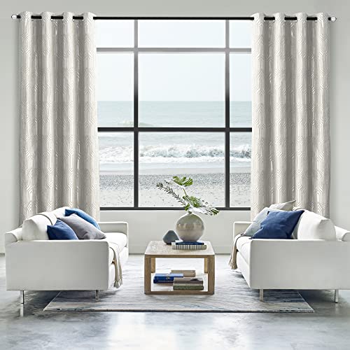 Beige & Silvery Geometric Blackout Curtains 52x96 Inches | Pack of 2 | Thermal Insulated Noise-Reducing Room Drapes for Bedroom & Living Room