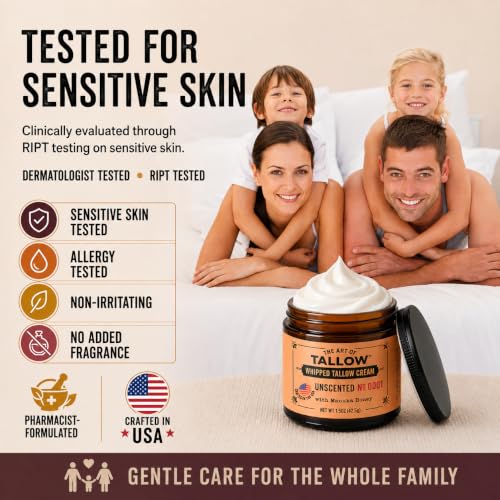 Organic Whipped Tallow Balm - Unscented Face & Body Moisturizer, Sensitive Skin
