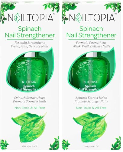 Nailtopia Spinach Nail Strengthener - 0.41 Fl Oz Pack of 2 - Revitalizing Vegan Nail Treatment for Damaged Nails