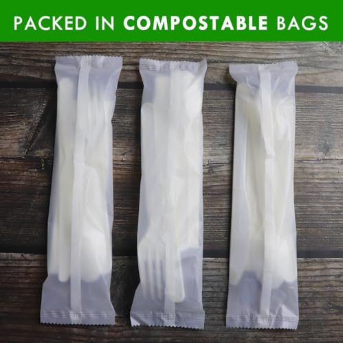 GreenWorks 7-inch Heavy-duty Compostable Cutlery Kit - 200 Sets BPI Certified Eco-Friendly Utensils with Napkins & Bags