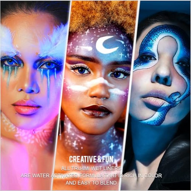 -Water Activated Eyeliner Black & White ¡°YinYang¡± 2 in 1 -Wet Liner Makeup - Smudge Proof Face Body Paint - Great for Cosplay, Holiday, Party - Skin Safe & Child Friendly -10g/container
