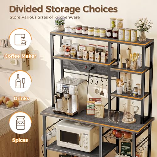 SUPERJARE Charcoal Gray Large Bakers Rack with Power Outlets, 39.4 Inch Microwave Stand