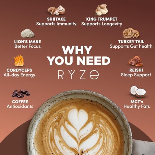 RYZE Mushroom Coffee Starter Kit Signature Dark Roast Pack of 2 - 120 Servings