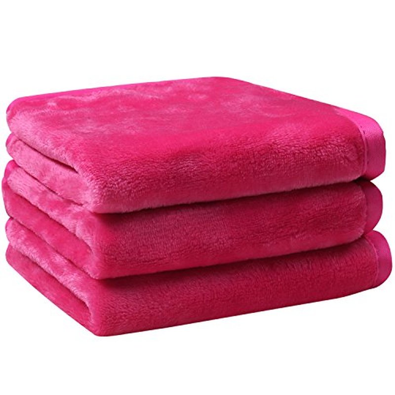 Microfiber Makeup Removal Cloths Ultra Soft Facial Cloths, Pack Of 3, 12 x 12-Inch, Dark Pink