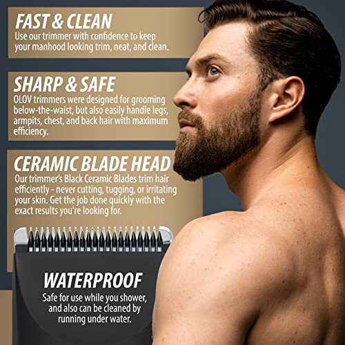 Men's Waterproof Body Hair Trimmer with Ceramic Blades & Nose Clipper