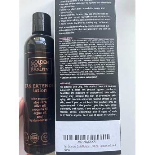Tan Extender Daily Moisturizer - Best After Tanning Lotion w/Organic Oils and Hyaluronic Acid to Extend Your Tan from Sunless Tanner, Spray Tan, Sun or Tanning Bed 8.0 fl.oz.- Booklet included