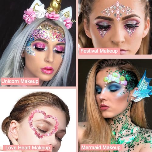 Boko 6pcs Body Glitter Gel, Sparkle Pink Chunky Glitter Gel for Face Hair Body Glitter Makeup, Mermaid Face Glitter Sequins for Festival Music Concert Party Themed Makeup Rave Accessories