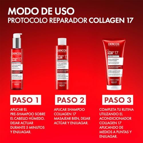 Dercos Collagen Peptide 17 Ultra-Repairing Treatment, 150ml, Anti Hair Fall Pre-Shampoo Bond Repair Hair Treatment, Strengthens, Reduces Breakage, Preps & Protects