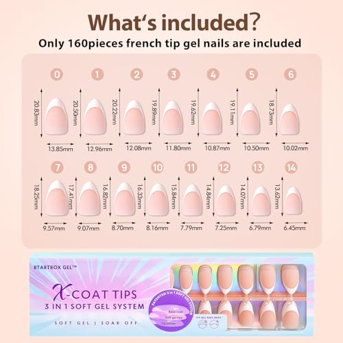BTArtboxnails Soft Gel Nail Tips Builder Gel - XCOATTIPS French Series French Tip Press on Nails, Short Almond Press On Nails Long Lasting 15ml Builder Gel with Portable Nail Lamp