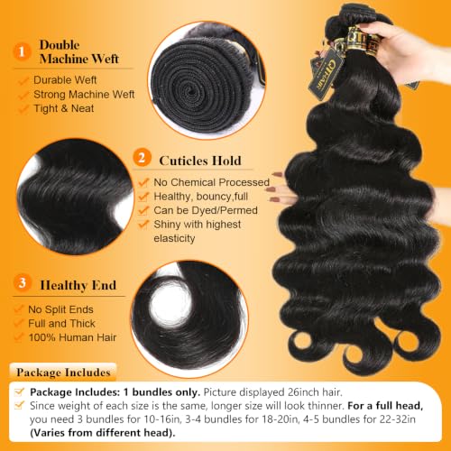 22 Inch Unprocessed Brazilian Body Wave Hair Bundles - Natural Black