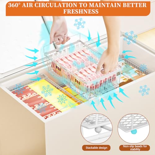 Large Freezer Organizer Bins 4 Pack for 10-20 Cu.Ft Freezers - Leak-Proof Bottom